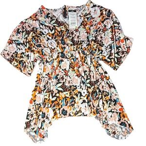 Lildy Kimono‎ Sleeve Tunic Top L-XL Floral Print Casual Blouse